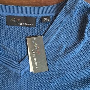 NWT Greg Norman XL Vest MensBlue V-Neck Golf Sleeveless Cotton Sweater